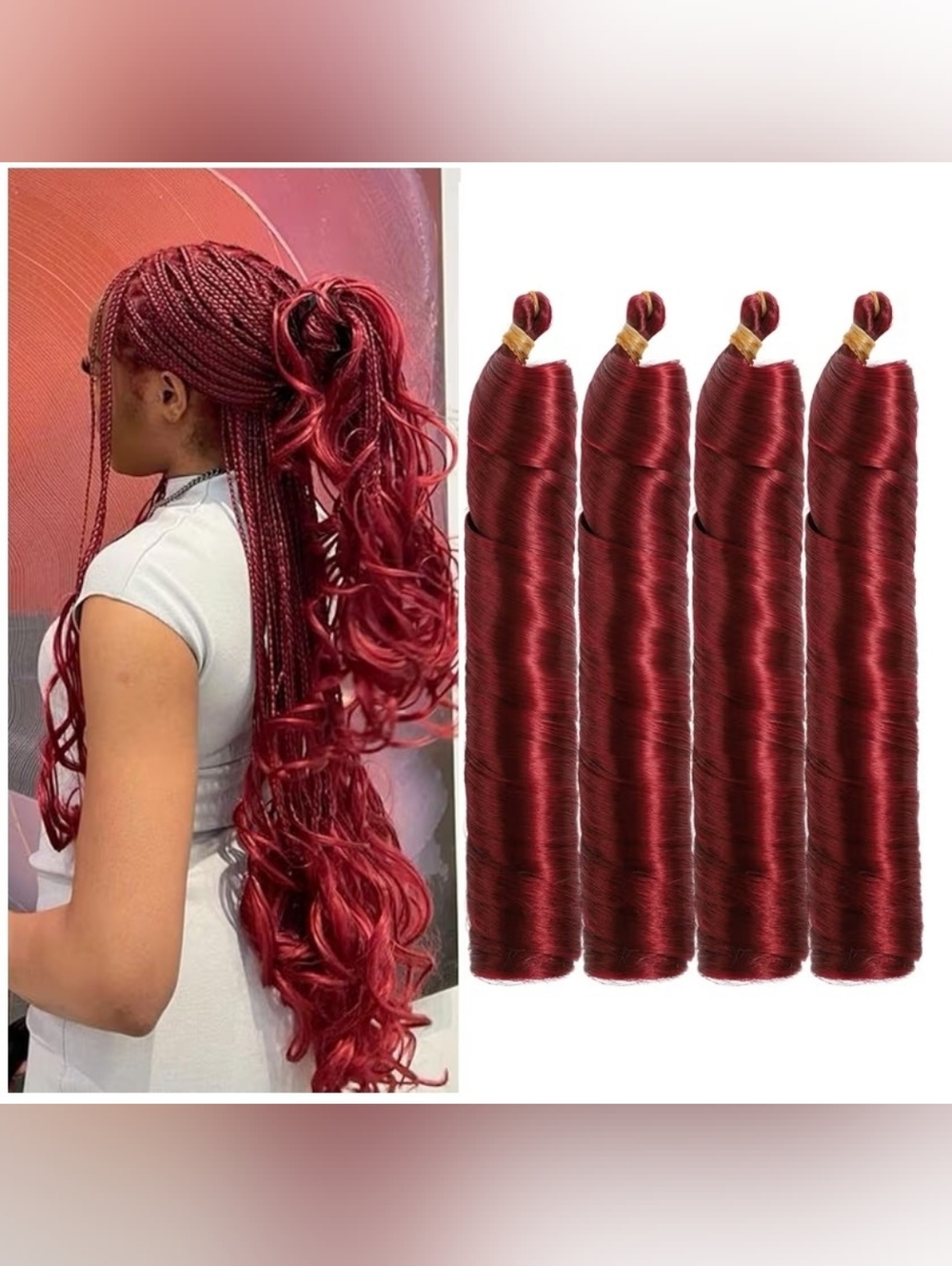 Burgundy French Curl Crochet Braiding Hair Extensions 4 Packs 24"